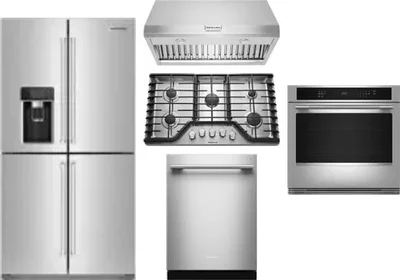 5 Piece Package Includes Refrigerator, Cooktop, Wall Oven, Hood And Dishwasher