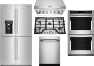 5 Piece Package Includes Refrigerator, Cooktop, Wall Oven, Hood And Dishwasher