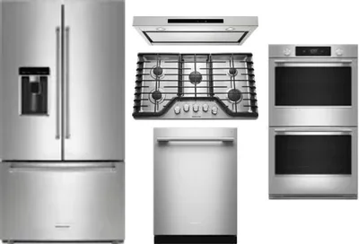 5 Piece Package Includes Refrigerator, Cooktop, Wall Oven, Hood And Dishwasher