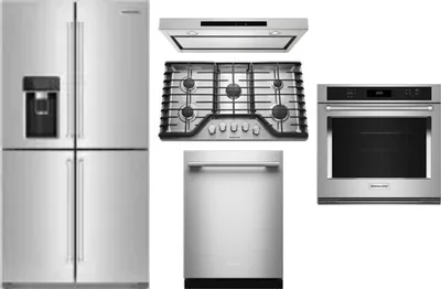 5 Piece Package Includes Refrigerator, Cooktop, Wall Oven, Hood And Dishwasher