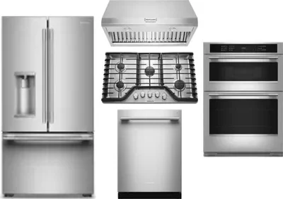 5 Piece Package Includes Refrigerator, Cooktop, Wall Oven, Hood And Dishwasher