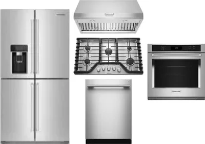 5 Piece Package Includes Refrigerator, Cooktop, Wall Oven, Hood And Dishwasher