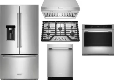 5 Piece Package Includes Refrigerator, Cooktop, Wall Oven, Hood And Dishwasher