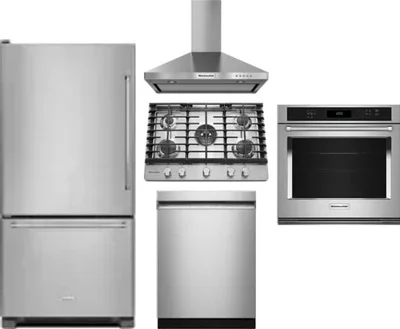 5 Piece Package Includes Refrigerator, Cooktop, Wall Oven, Hood And Dishwasher
