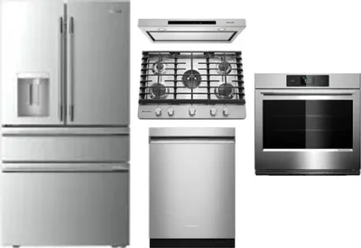 5 Piece Package Includes Refrigerator, Cooktop, Wall Oven, Hood And Dishwasher