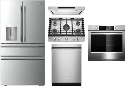 5 Piece Package Includes Refrigerator, Cooktop, Wall Oven, Hood And Dishwasher