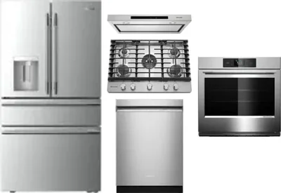 5 Piece Package Includes Refrigerator, Cooktop, Wall Oven, Hood And Dishwasher