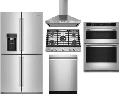 5 Piece Package Includes Refrigerator, Cooktop, Wall Oven, Hood And Dishwasher