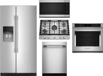 5 Piece Package Includes Refrigerator, Cooktop, Wall Oven, Microwave And Dishwasher