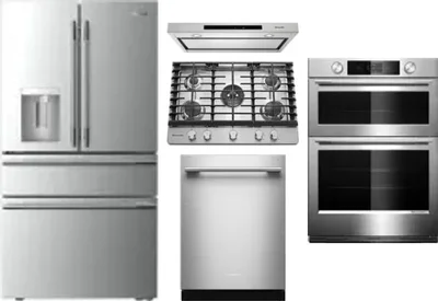 5 Piece Package Includes Refrigerator, Cooktop, Wall Oven, Hood And Dishwasher