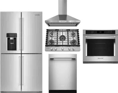 5 Piece Package Includes Refrigerator, Cooktop, Wall Oven, Hood And Dishwasher