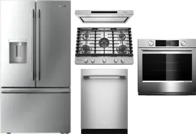 5 Piece Package Includes Refrigerator, Cooktop, Wall Oven, Hood And Dishwasher