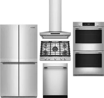 5 Piece Package Includes Refrigerator, Cooktop, Wall Oven, Hood And Dishwasher