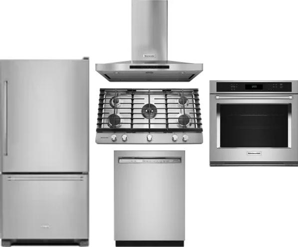 5 Piece Package Includes Refrigerator, Cooktop, Wall Oven, Hood And Dishwasher
