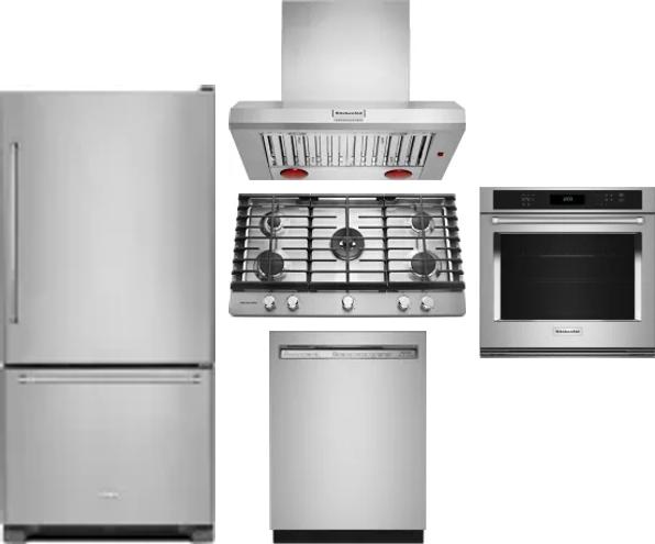 5 Piece Package Includes Refrigerator, Cooktop, Wall Oven, Hood And Dishwasher