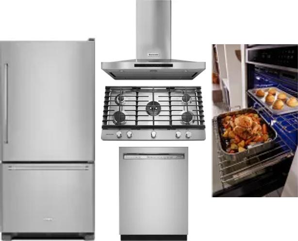 5 Piece Package Includes Refrigerator, Cooktop, Wall Oven, Hood And Dishwasher