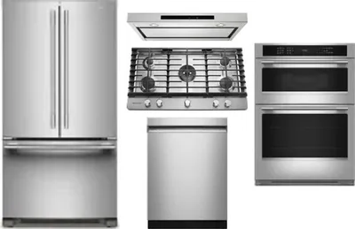 5 Piece Package Includes Refrigerator, Cooktop, Wall Oven, Hood And Dishwasher