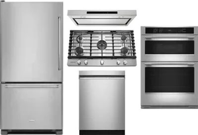 5 Piece Package Includes Refrigerator, Cooktop, Wall Oven, Hood And Dishwasher
