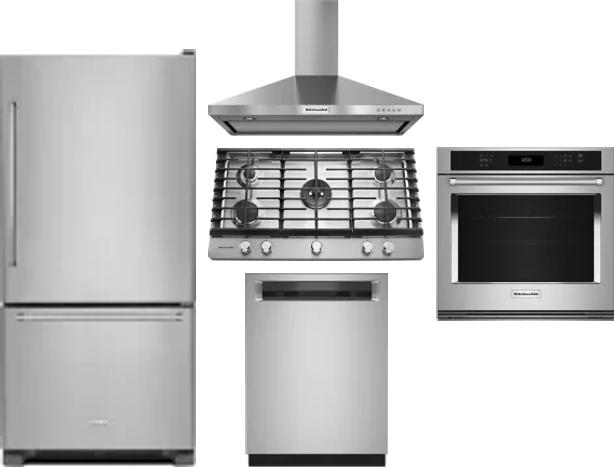 5 Piece Package Includes Refrigerator, Cooktop, Wall Oven, Hood And Dishwasher