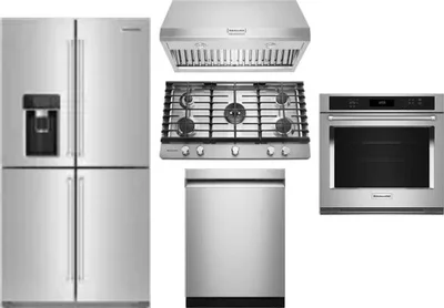 5 Piece Package Includes Refrigerator, Cooktop, Wall Oven, Hood And Dishwasher