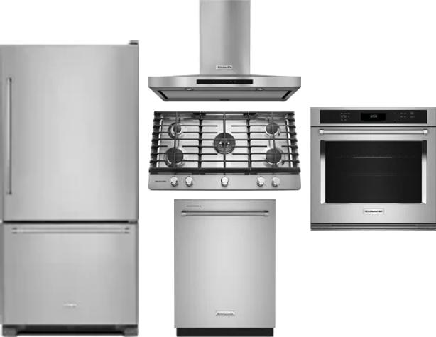 5 Piece Package Includes Refrigerator, Cooktop, Wall Oven, Hood And Dishwasher