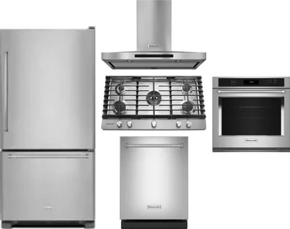 5 Piece Package Includes Refrigerator, Cooktop, Wall Oven, Hood And Dishwasher