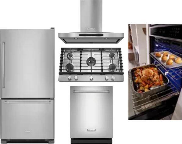 5 Piece Package Includes Refrigerator, Cooktop, Wall Oven, Hood And Dishwasher