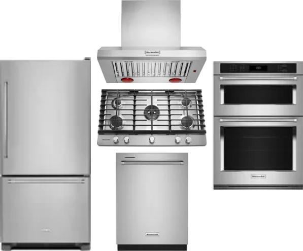 5 Piece Package Includes Refrigerator, Cooktop, Wall Oven, Hood And Dishwasher