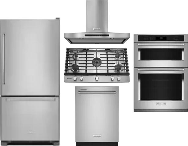 5 Piece Package Includes Refrigerator, Cooktop, Wall Oven, Hood And Dishwasher