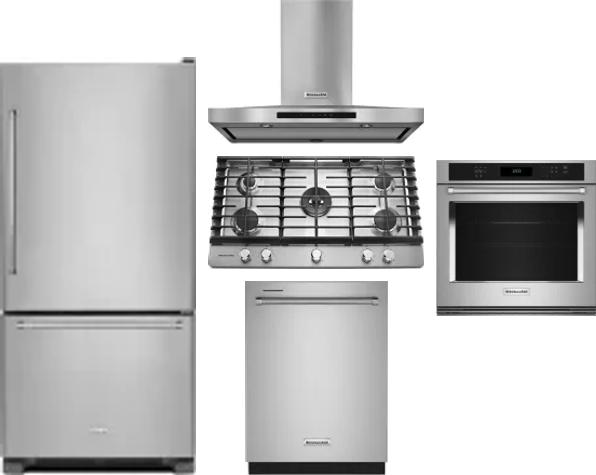 5 Piece Package Includes Refrigerator, Cooktop, Wall Oven, Hood And Dishwasher