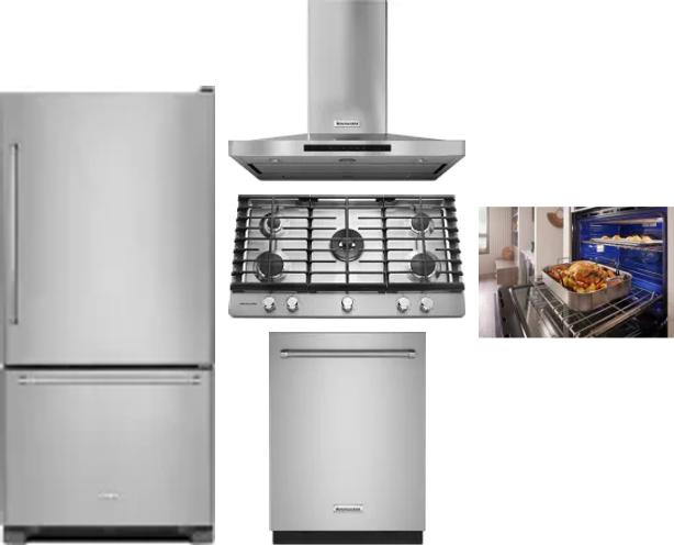 5 Piece Package Includes Refrigerator, Cooktop, Wall Oven, Hood And Dishwasher