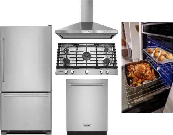 5 Piece Package Includes Refrigerator, Cooktop, Wall Oven, Hood And Dishwasher