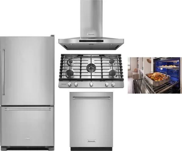 5 Piece Package Includes Refrigerator, Cooktop, Wall Oven, Hood And Dishwasher