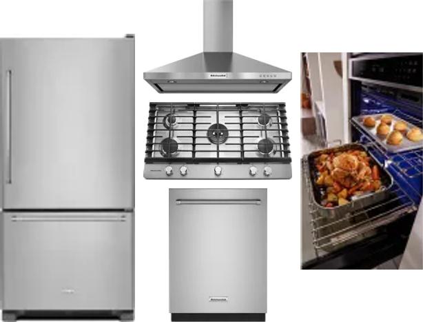 5 Piece Package Includes Refrigerator, Cooktop, Wall Oven, Hood And Dishwasher