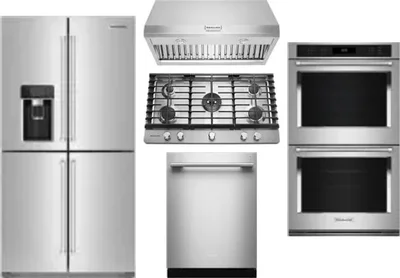5 Piece Package Includes Refrigerator, Cooktop, Wall Oven, Hood And Dishwasher