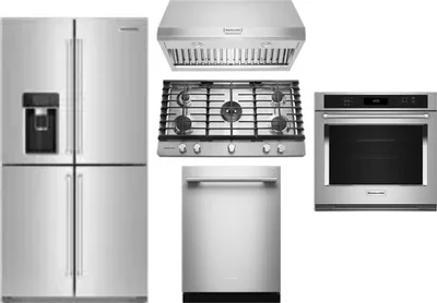 5 Piece Package Includes Refrigerator, Cooktop, Wall Oven, Hood And Dishwasher