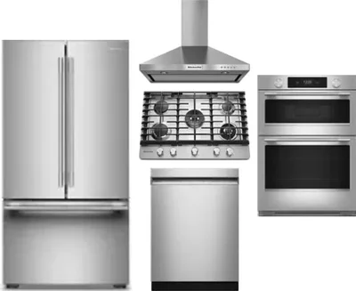 5 Piece Package Includes Refrigerator, Cooktop, Wall Oven, Hood And Dishwasher