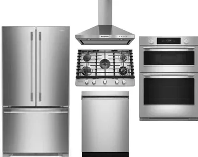 5 Piece Package Includes Refrigerator, Cooktop, Wall Oven, Hood And Dishwasher