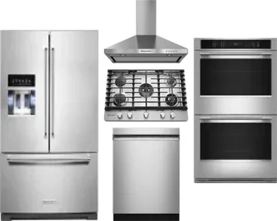 5 Piece Package Includes Refrigerator, Cooktop, Wall Oven, Hood And Dishwasher