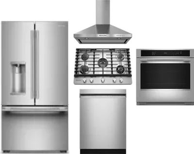 5 Piece Package Includes Refrigerator, Cooktop, Wall Oven, Hood And Dishwasher