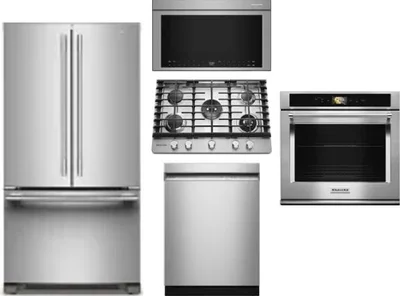 5 Piece Package Includes Refrigerator, Cooktop, Wall Oven, Microwave And Dishwasher