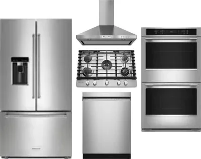 5 Piece Package Includes Refrigerator, Cooktop, Wall Oven, Hood And Dishwasher
