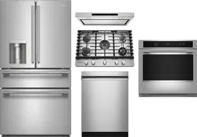 5 Piece Package Includes Refrigerator, Cooktop, Wall Oven, Hood And Dishwasher