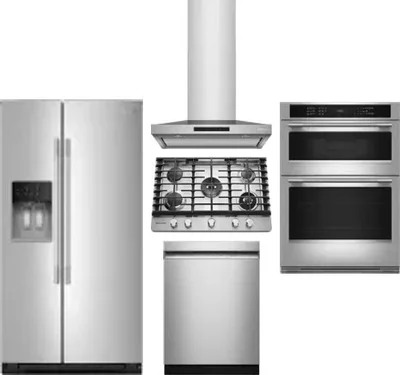 5 Piece Package Includes Refrigerator, Cooktop, Wall Oven, Hood And Dishwasher