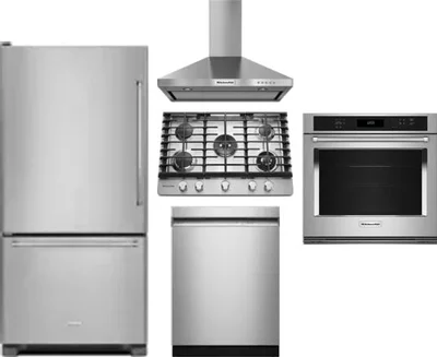5 Piece Package Includes Refrigerator, Cooktop, Wall Oven, Hood And Dishwasher