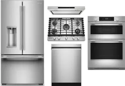 5 Piece Package Includes Refrigerator, Cooktop, Wall Oven, Hood And Dishwasher