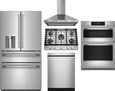 5 Piece Package Includes Refrigerator, Cooktop, Wall Oven, Hood And Dishwasher