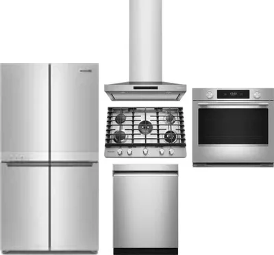 5 Piece Package Includes Refrigerator, Cooktop, Wall Oven, Hood And Dishwasher