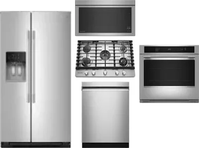 5 Piece Package Includes Refrigerator, Cooktop, Wall Oven, Microwave And Dishwasher
