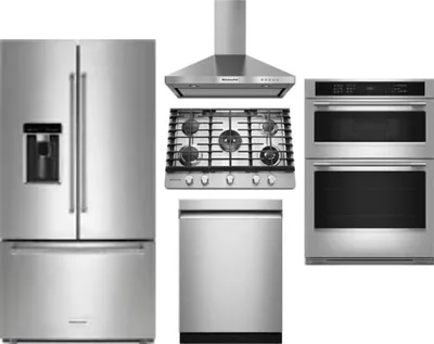 5 Piece Package Includes Refrigerator, Cooktop, Wall Oven, Hood And Dishwasher